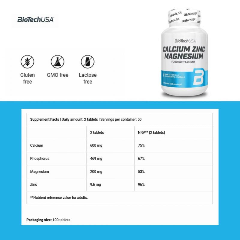 BioTechUSA Calcium Zinc Magnesium 100 tablets